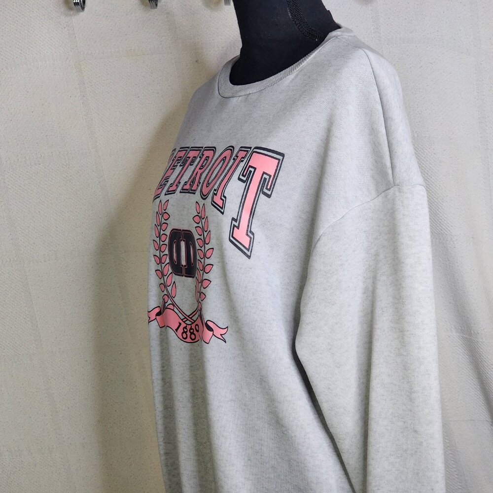 Shein Grey Crewneck with Pink Detroit Graphic Long Sleeve Poly Sweatshirt Sz S - Picture 11 of 16